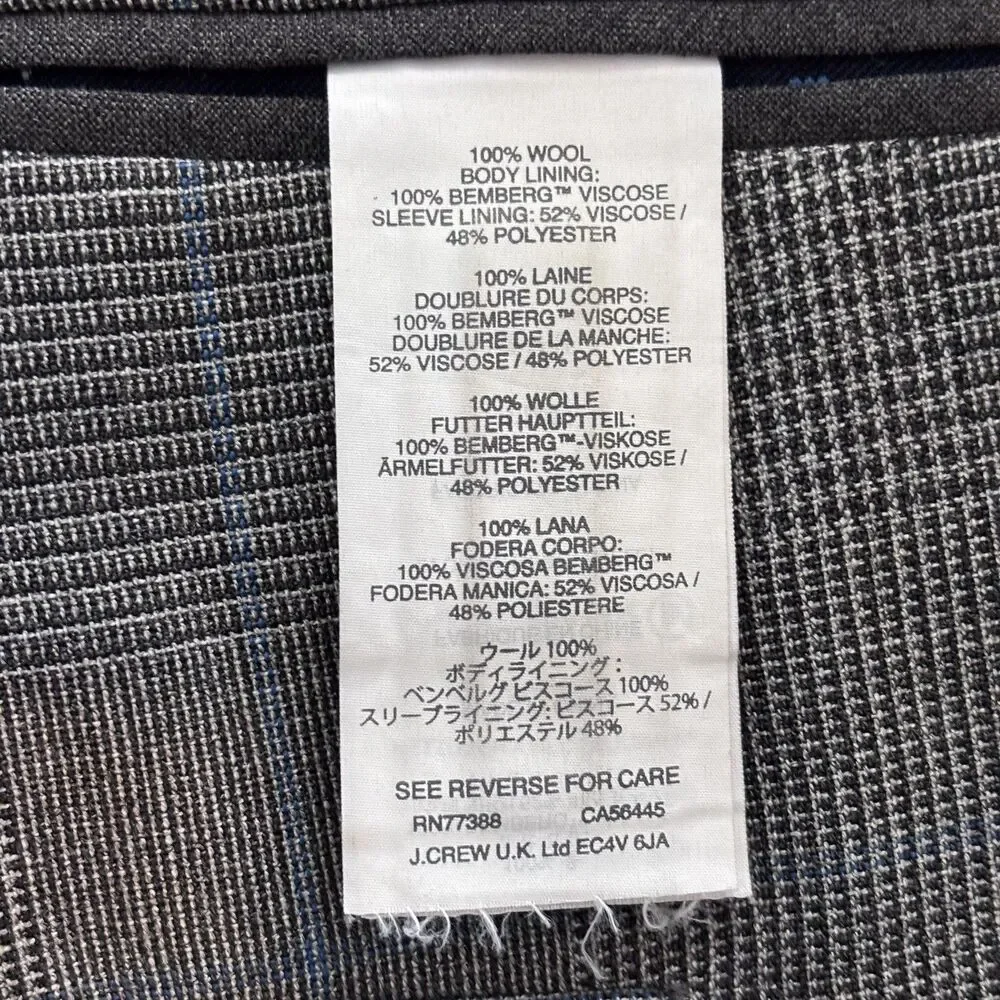 J. CREW 100% Wool Glen Plaid Ludlow Traveler Tollegno 1900 Italy Blazer Jacket